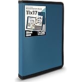 Dunwell 11x17 Art Portfolio Binder with Black Mounting Paper (Blue), Large Portfolio Folder for Artwork Storage, 24 Plastic Sleeves, Displays 48 Pages, Acid-Free Poly 11 x 17 Presentation Book