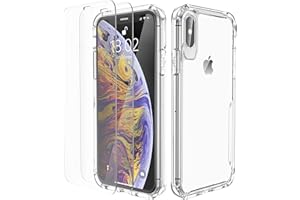 Designed for iPhone X/iPhone XS Case,ORETech Designed for iPhone X/Xs Case with 2 x Tempered Glass Screen Protector for iPhone X/XS Heavy Duty Protective Silicone Case for iPhone X/XS Case 5.8"Clear