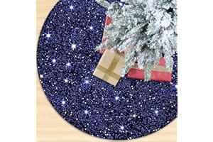 OMKSIH Navy Blue Tree Skirt Christmas Sparkly Sequin Tree Skirt 36 Inches Christmas Tree Skirt Ring Glitter Tree Collar Blanket for Halloween 6ft Tree Navy Xmas Tree Skirt Velvet for Home Festival Decoration