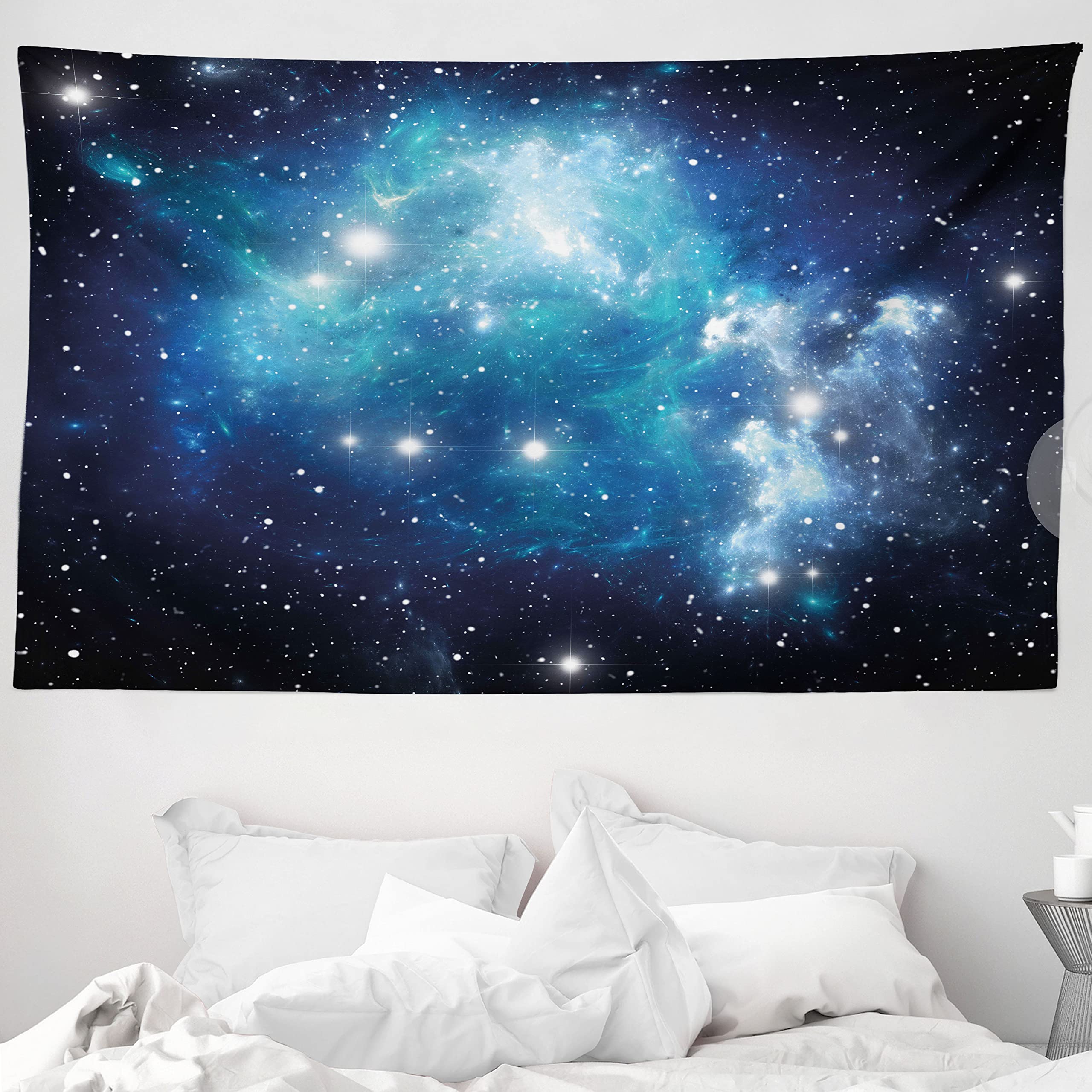 ABAKUHAUS Space Tapestry, Vibrant Celestial Supernova Scenery Dynamic Energy Andromeda Mystical Outer Space Picture, Fabric Wall Hanging Decor for Bedroom Living Room Dorm, 90 W X 54 L, Blue