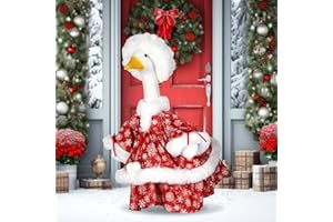 Soulchen 1 Set Christmas Snowflakes Porch Goose Outfit 23 Inch Cement Red and White Goose Dress and Hat Clothes Costume Set for Xmas Winter Holiday Garden Yard Home Decor