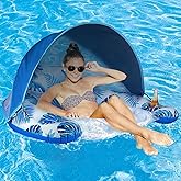 COOLCOOLDEE Pool Float with Canopy, Cup Holder - XL Pool Chair Lounge Float with Adjustable Sun Shade Cover, Drink Holder, Er