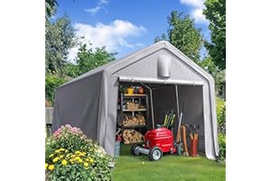 Quictent Heavy Duty 10x15FT Carport Shelter with Roll-Up Mesh Windows & Reinforced Frame, Portable Garage Canopy for Motorcycle Storage, Outdoor Equipment, Patio Furniture Cover - Silver Gray