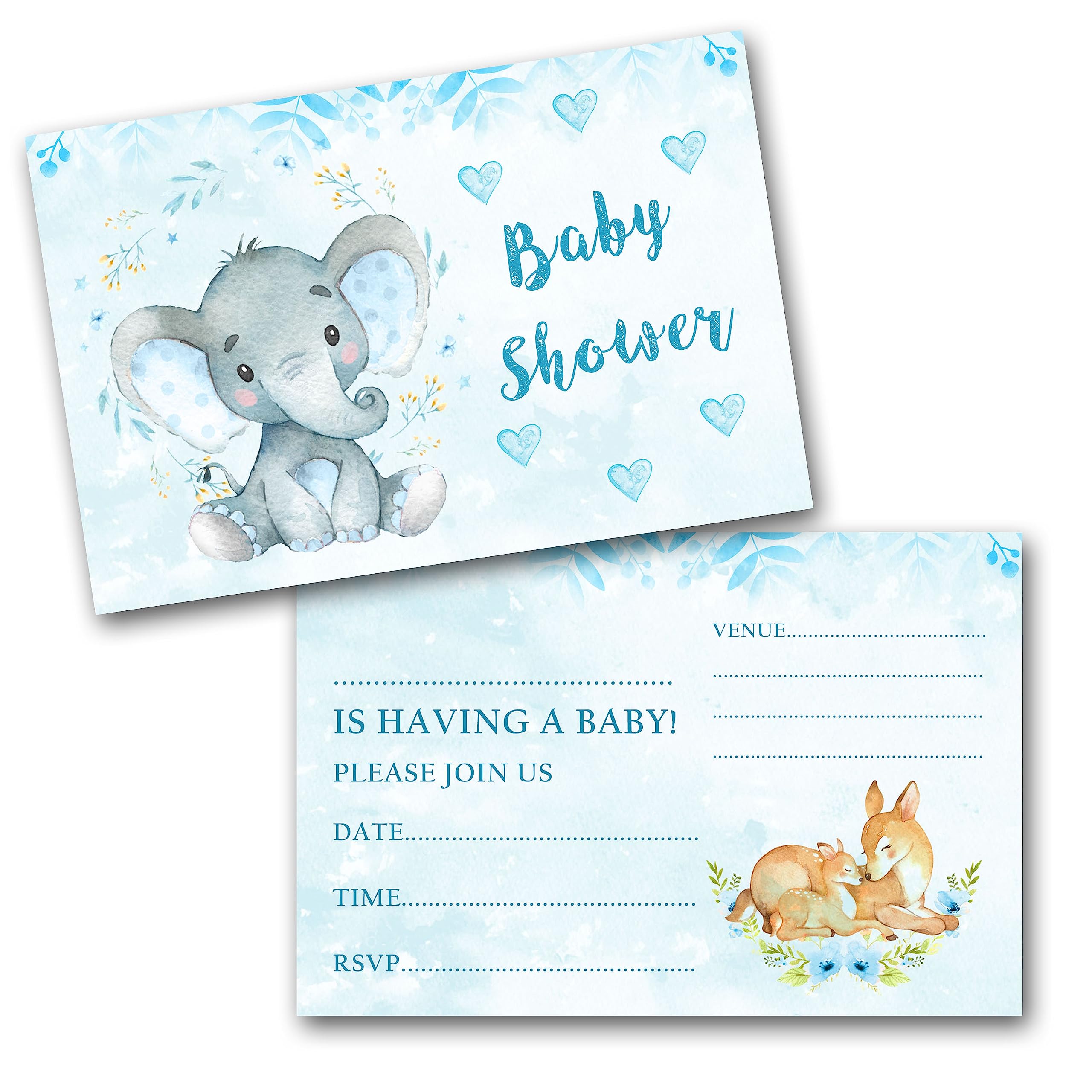 Baby Shower Invitations (WRITE ON) Pack invites & Envelopes (Blue Pack of 15)