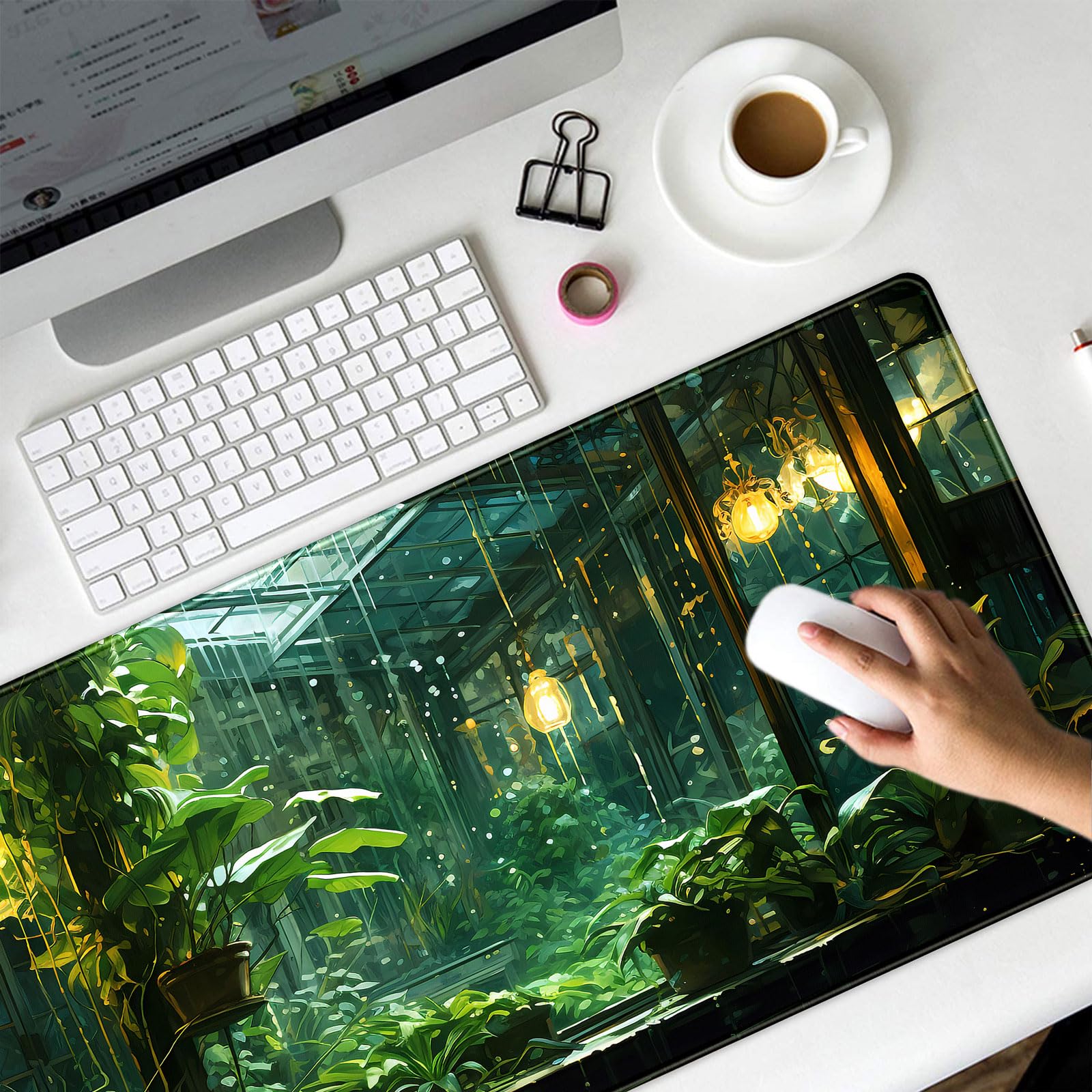 Aesthetic Plants Desk Mat Green Large Mouse Pad