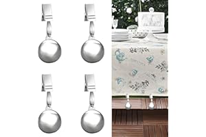 HENGI 4 Pack Heavy Duty Tablecloth Weights, Stainless Steel Balls with Metal Tablecloth Clips for Outdoor Tables, Curtains & Christmas Flag, Add 9.6oz Weights for Holiday Dinner Party or Outdoor Picnic