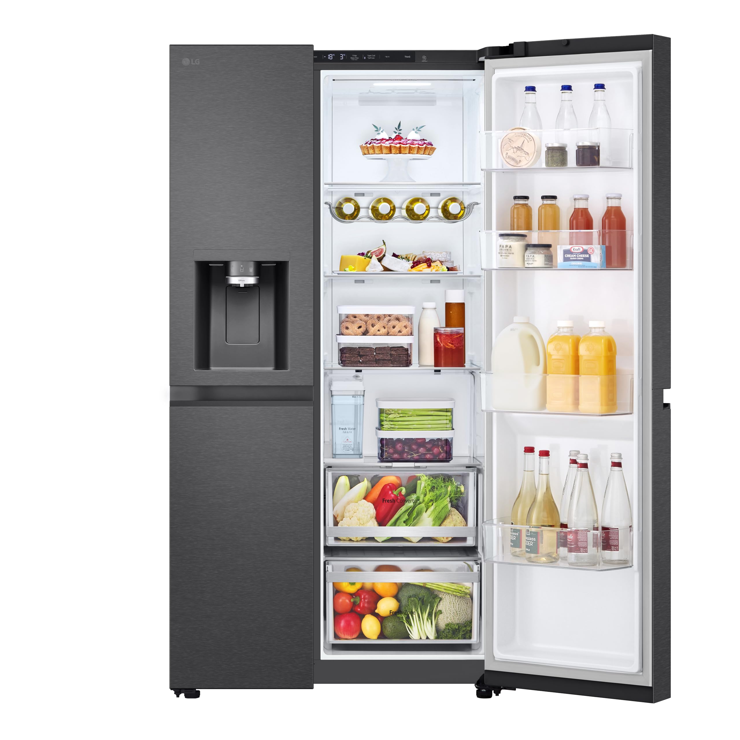 LG GSLE81EPBD Side-by-Side Kühlschrank, 628 L, mit Eis-, Crushed Ice- & Wasserspender, UVnano, LINEARCooling®, DoorCooling+, Total NoFrost, Wassertank, Wi-Fi, Smart Inverter, Schwarz [Energieklasse D] 2