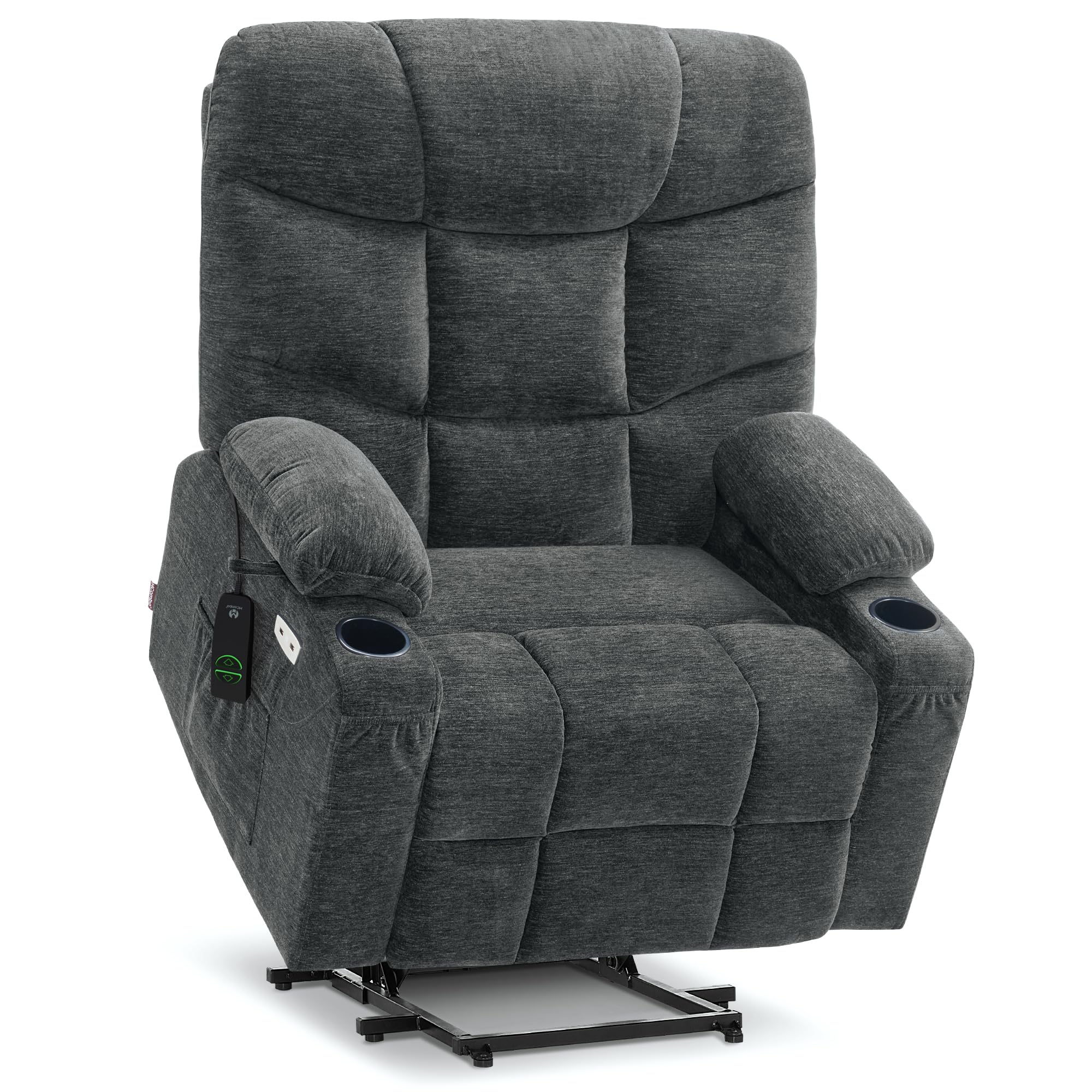 MCombo Oversized Power Lift Recliner Chair with Extended Footrest, Extra Wide for Big and Tall Elderly People, Fabric R7399 (Dark Gray, Large-Oversize)