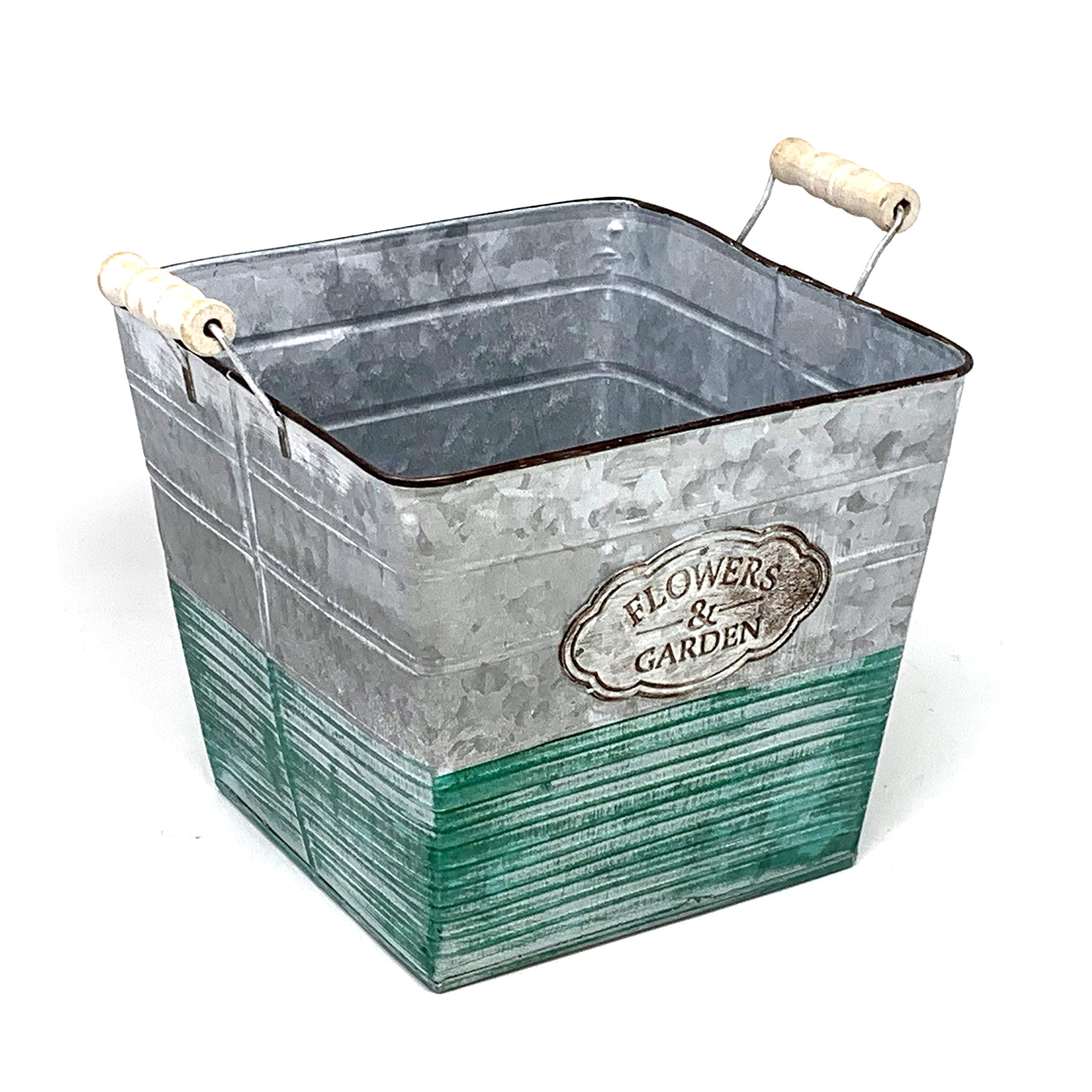 allgala Galvanized Planter Pot Indoor and Outdoor Decoration-Square-9"-HD88304