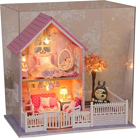 Amazon ドールハウス ミニチュア ドールハウス Diy 部屋 木製 小屋 手作り Ledライト ギフト 誕生日 クリスマスプレゼント創造的な おもちゃ 透明保護カバー となりのトトロ プラモデル 通販