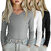 LessonZoo 3 Pack Girl's Long Sleeve Shirts, Soft V Neck Kids Tops Fall Loose Fit Basic Tee Casual T Shirts for 3-16 Years