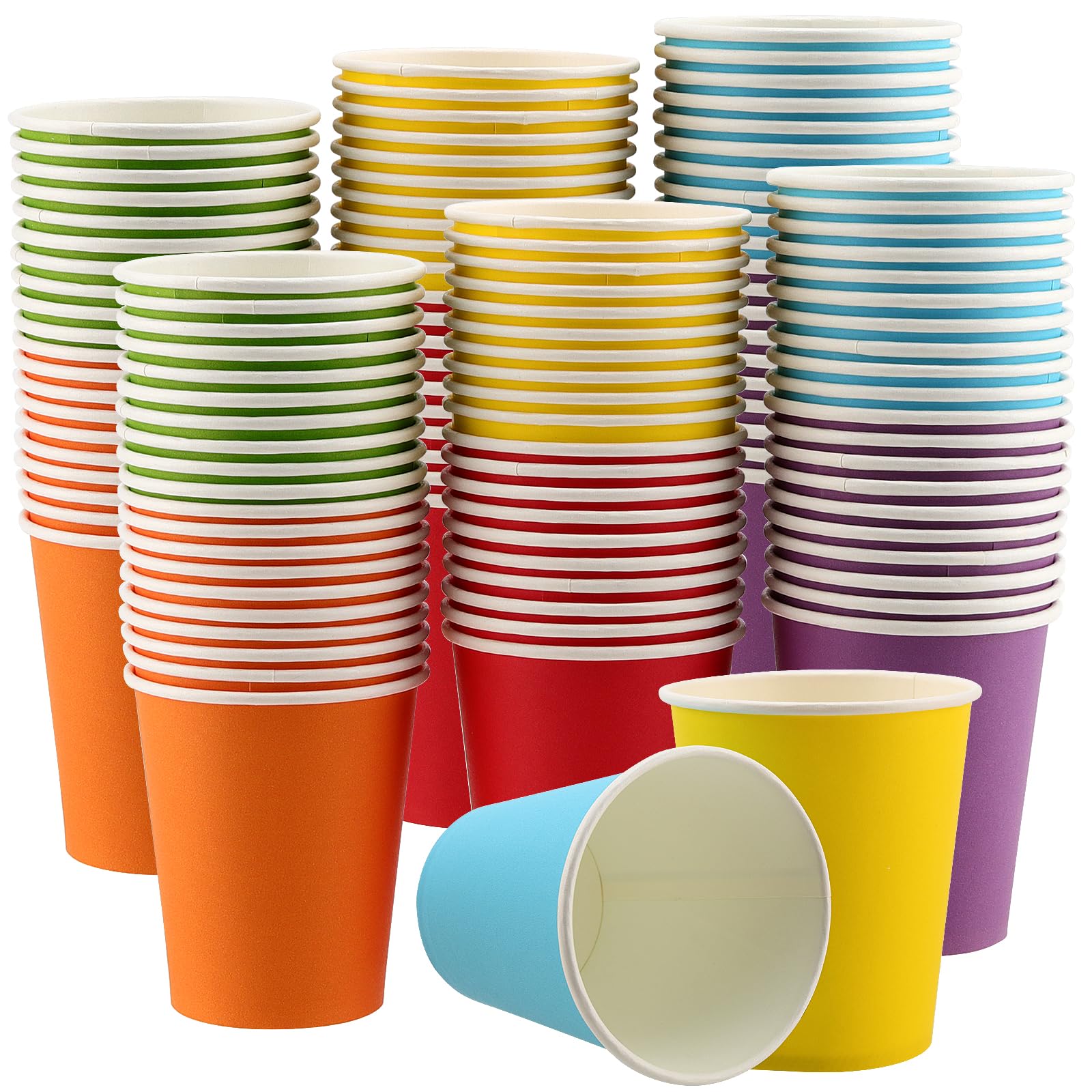 ZOENHOU 120Pcs Multicolour Paper Party Cups, 9oz/250ml Coloured Paper Drinking Cups for DIY Projects, Parties, Weddings and Events, 6 Colours