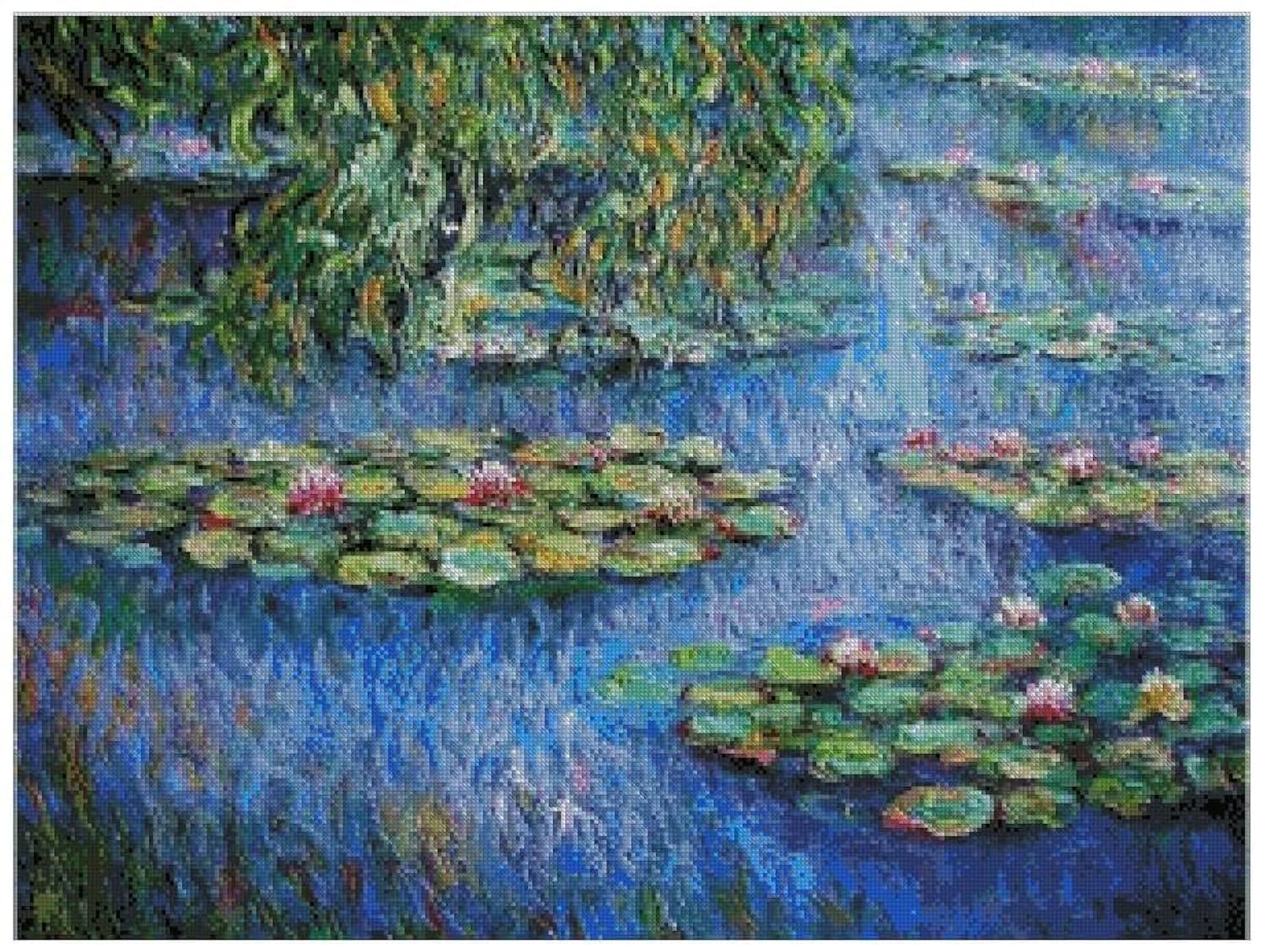 Waterlily Monet Oil Painting DIY,Counted Cross Stitch, 300x220 Stitch, 14 Count, 54x40cm Big Cotton Cross Stitch kit