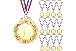 Geepen 12PCS Gold Silver Bronze Award Medals, Gold Medal with Neck Ribbons, Kids Reward Medal, Winner Medals Gold Prizes for Sports, Competitions