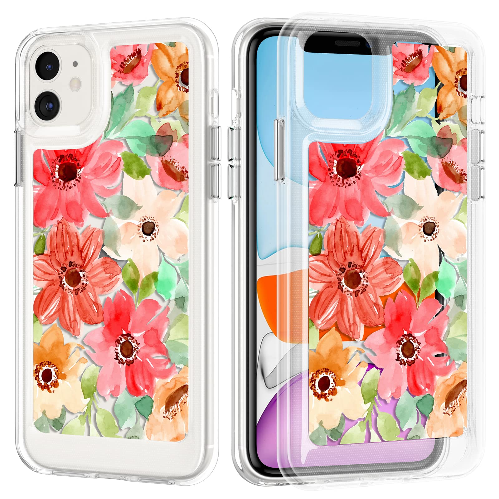 UEEBAI Case for iPhone 11 6.1 inch, Clear Slim Protective Floral Cover Soft TPU Edge Hard Back Shockproof Cover with Unique Flowers Design for Women Girls - Qil Painting