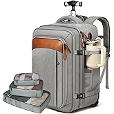 Vancropak Expandable Travel Rolling Backpack with Wheels, Airline Approved Wheeled Backpack with 3 Packing Cubes, 17 Inch Roller Carry on Luggage Suitcase Laptop Bag with USB Port for Men Women, Grey