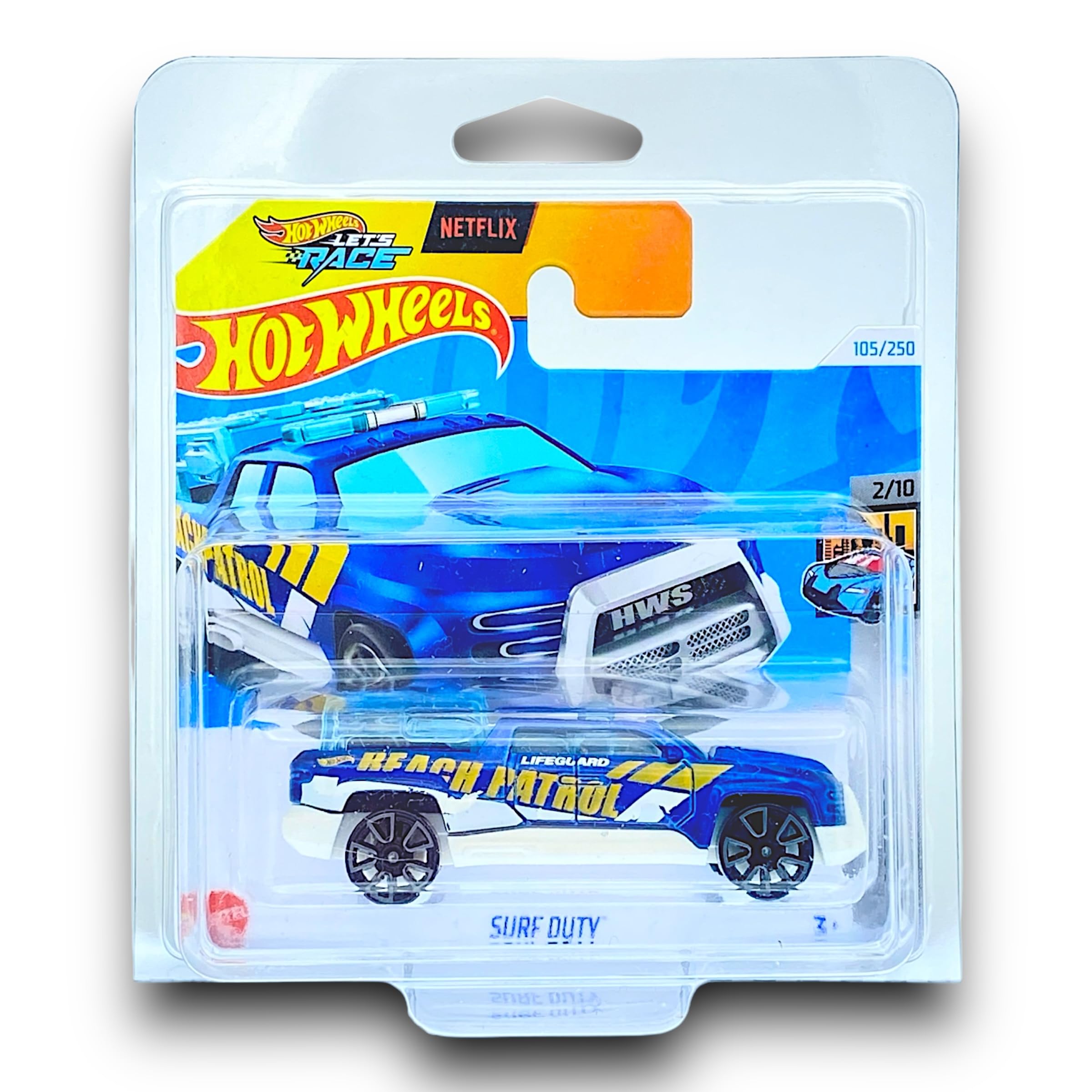 Hot Wheels Surf Duty (Blue, White & Yellow) 2/10 HW Metro - 2024-105/250 (Short Card) - COMES IN A GENUINE KLAS CAR KEEPER PROTECTOR CASE - HTB14