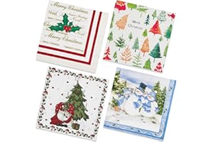 40 Pack 4 Styles Assorted Christmas Luncheon Cocktail Napkins - Snowman & Santa Designs Best for Decoupage,Bright Cocktail Pa