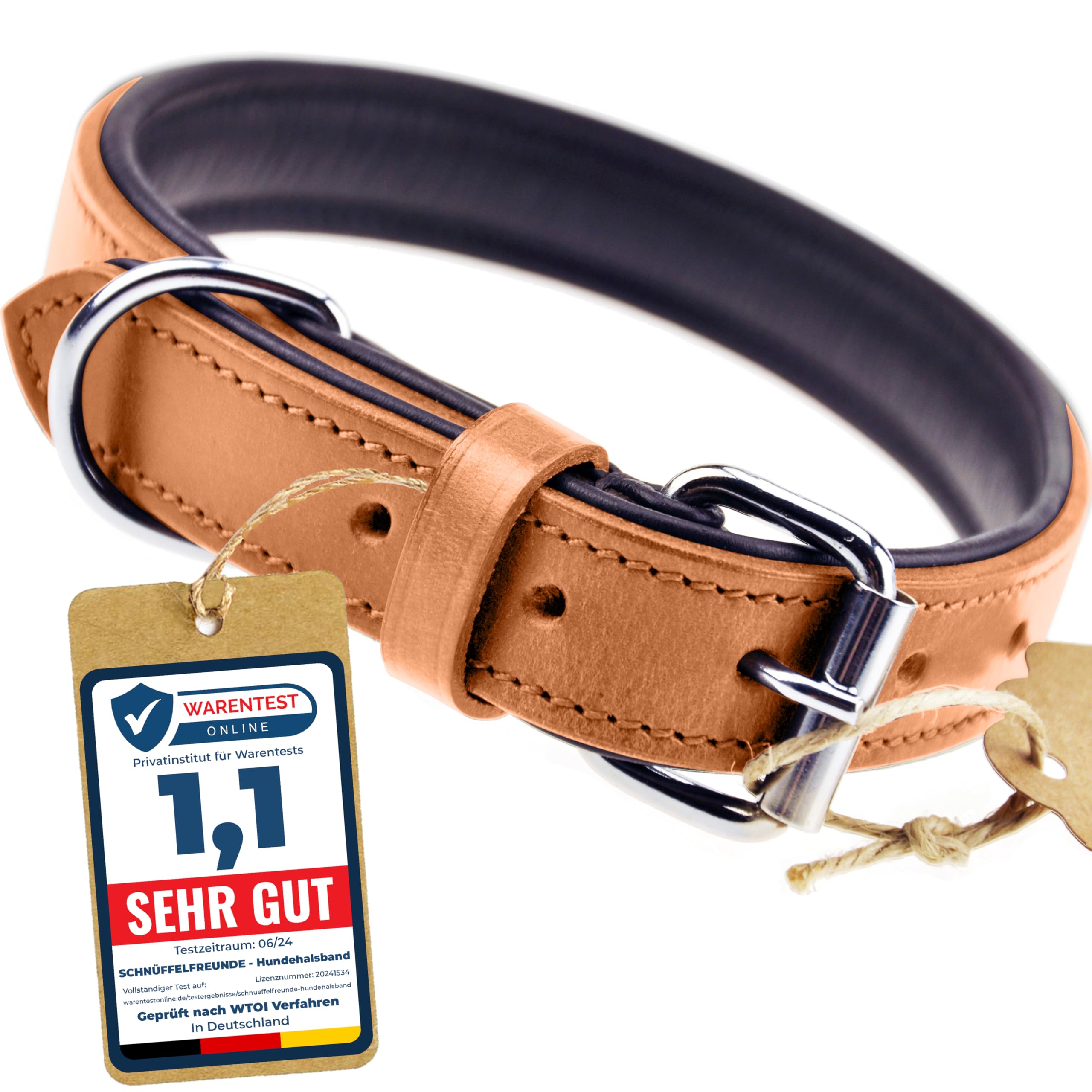 Schnüffelfreunde Leather Dog Collar (S - 24-30cm, Beige)