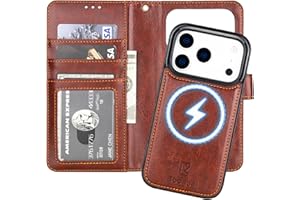 Bocasal for iPhone 17 Pro Wallet Case Compatible with MagSafe Wireless Charging, RFID Blocking Magnetic Leather Case with Card Slots Holder Kickstand Detachable Wrist Strap 6.3 Inch (Brown)