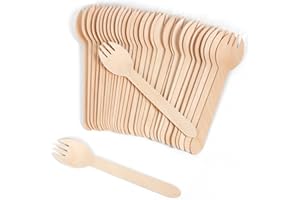 Disposable Wood Cutlery Sporks - 100 Pack Wooden Sporks Disposable Spoon Fork 2-in-1 Cutlery,6.3 Inch Length Wood Sporks