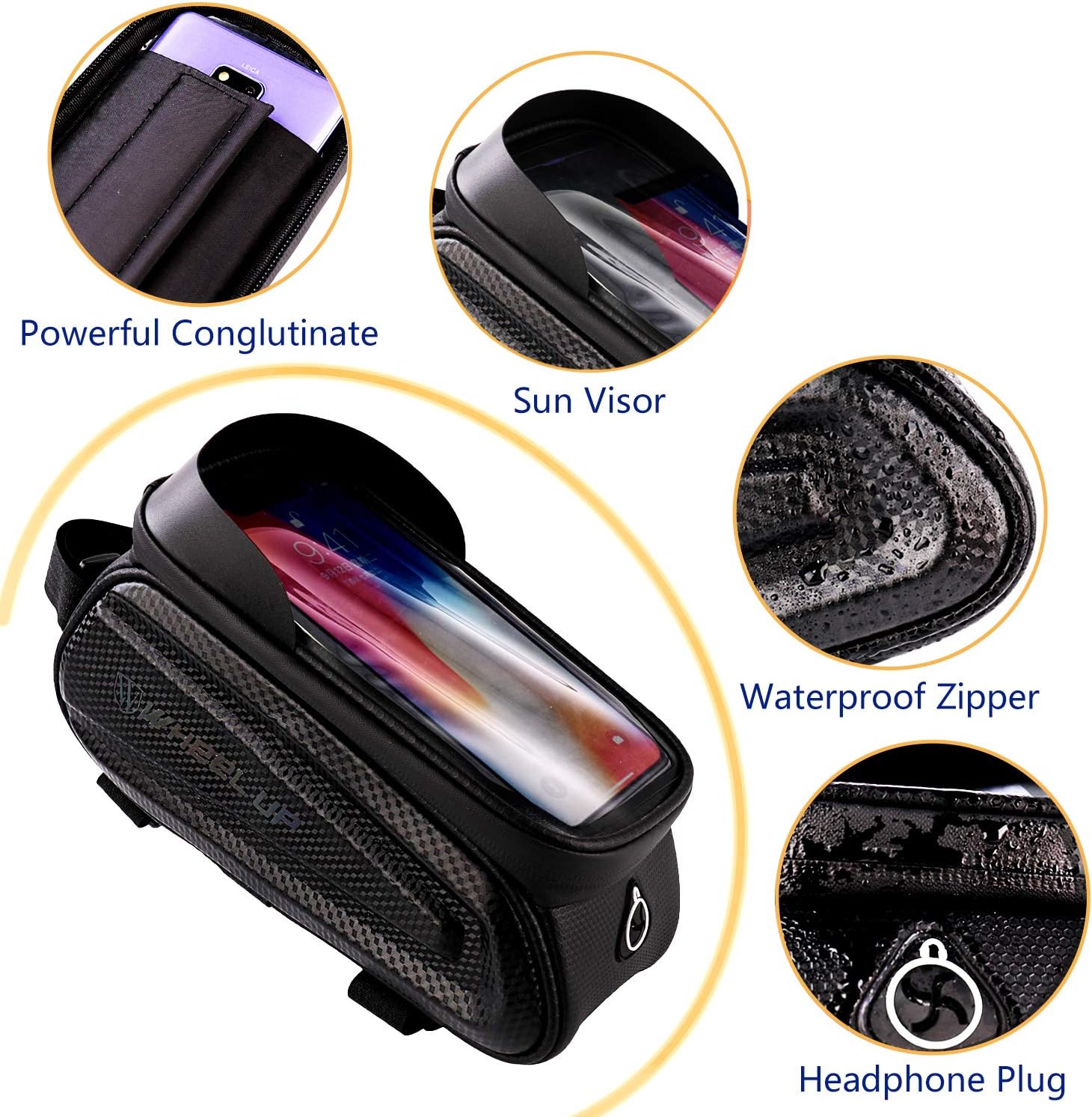 KMM - Bike Bicycle Phone Mount Bags, Waterproof Bike Front Tube Handlebar Storage Bag with Touch Screen Sun Visor Large Capacity Phone Holder Case, Cycling Top Tube Frame Bag for Phone Below 6.5 Inch : Sports & Outdoors