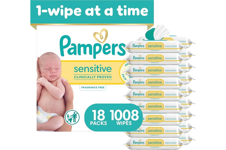Pampers Sensitive Baby Wipes, Clinically Proven, Fragrance Free, Unscented, Water Based, Hypoallergenic, Multi-Use, Hand Wipe