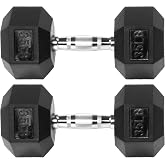 Fitvids Rubber Coated Dumbbell Weights, Free Weights for Home Gym Strength Training, Anti-Roll Hex Dumbbells