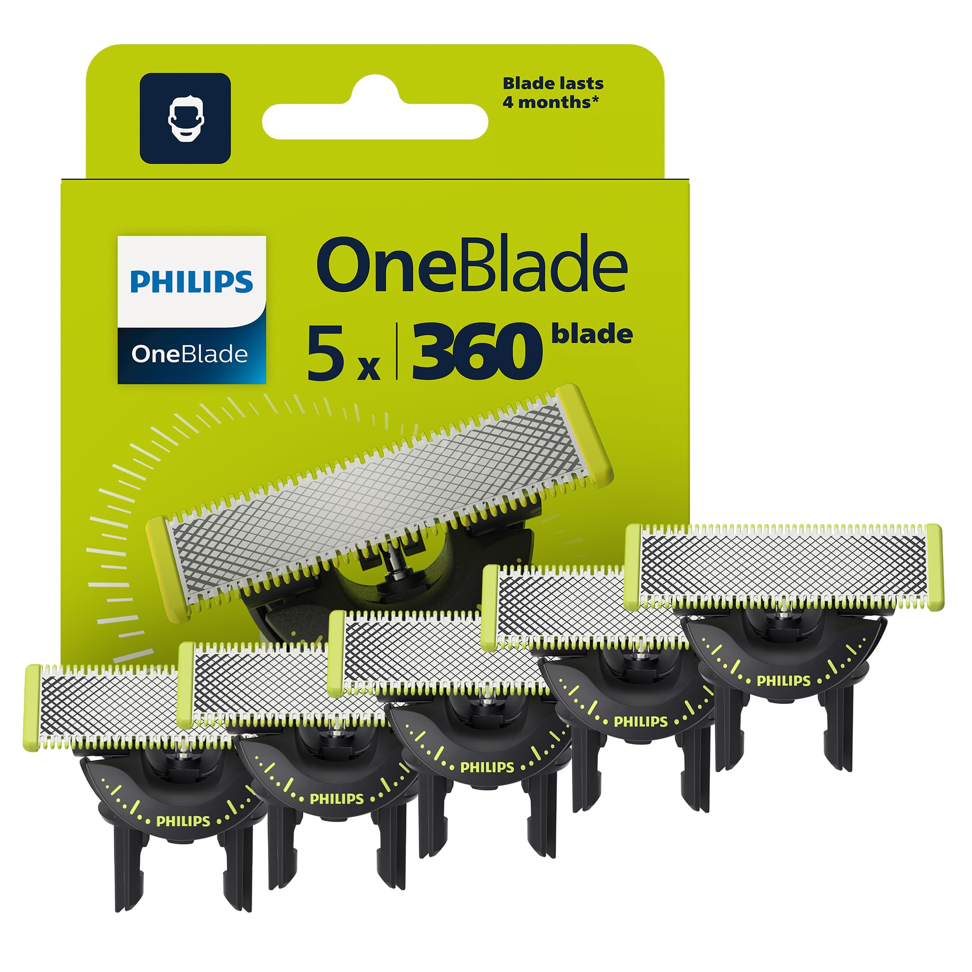 Philips OneBlade Original 360-Klingen, passend für alle OneBlade und Pro Modelle, original von Philips, 5er-Pack (Modell QP450/50)