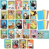 T MARIE 24 Funny Animal Greeting Cards - Humorous Designs with No Repeats - 4.5” x 6.25” Bulk Note Cards for Friends, Kids, Students, Teachers, Summer Camp and More