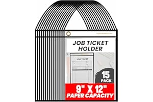 OFFICE WERKS Officewerks Stitched Shop Job Ticket Holders with Strap, Heavy Duty 9" X 12" Clear Both Sides Plastic Sleeves with 1 Hole for Attaching to Machinery, File Cabinets, Racking, Hanging (15 Pack)
