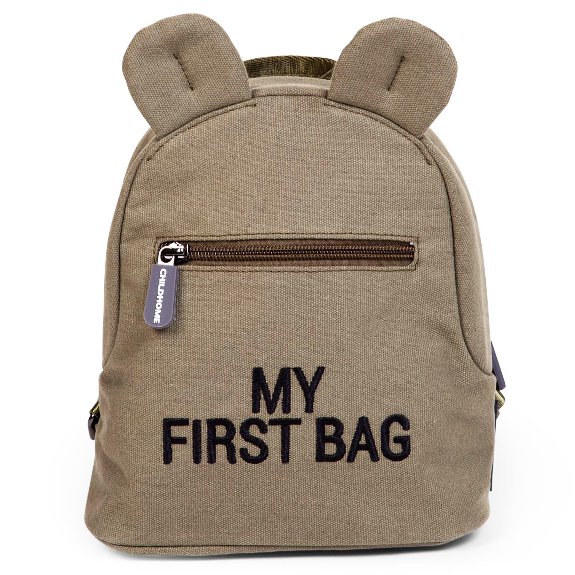 CHILDHOME, Baby Backpack, School, Kindergarten, Nursery, Two Compartments, Lunchbag/Bottle Capacity, Removable Safety Buckle, Waterproof, My First Bag, Canvas kaki