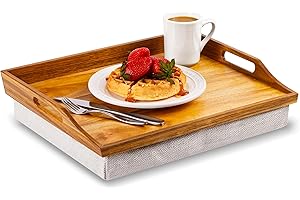 ROSSIE HOME Acacia Wood Bed Tray Lap Desk with Detachable Cushion, Serving Tray - Natural - Fits up to 15.6 Inch Laptops - Style No. 76106