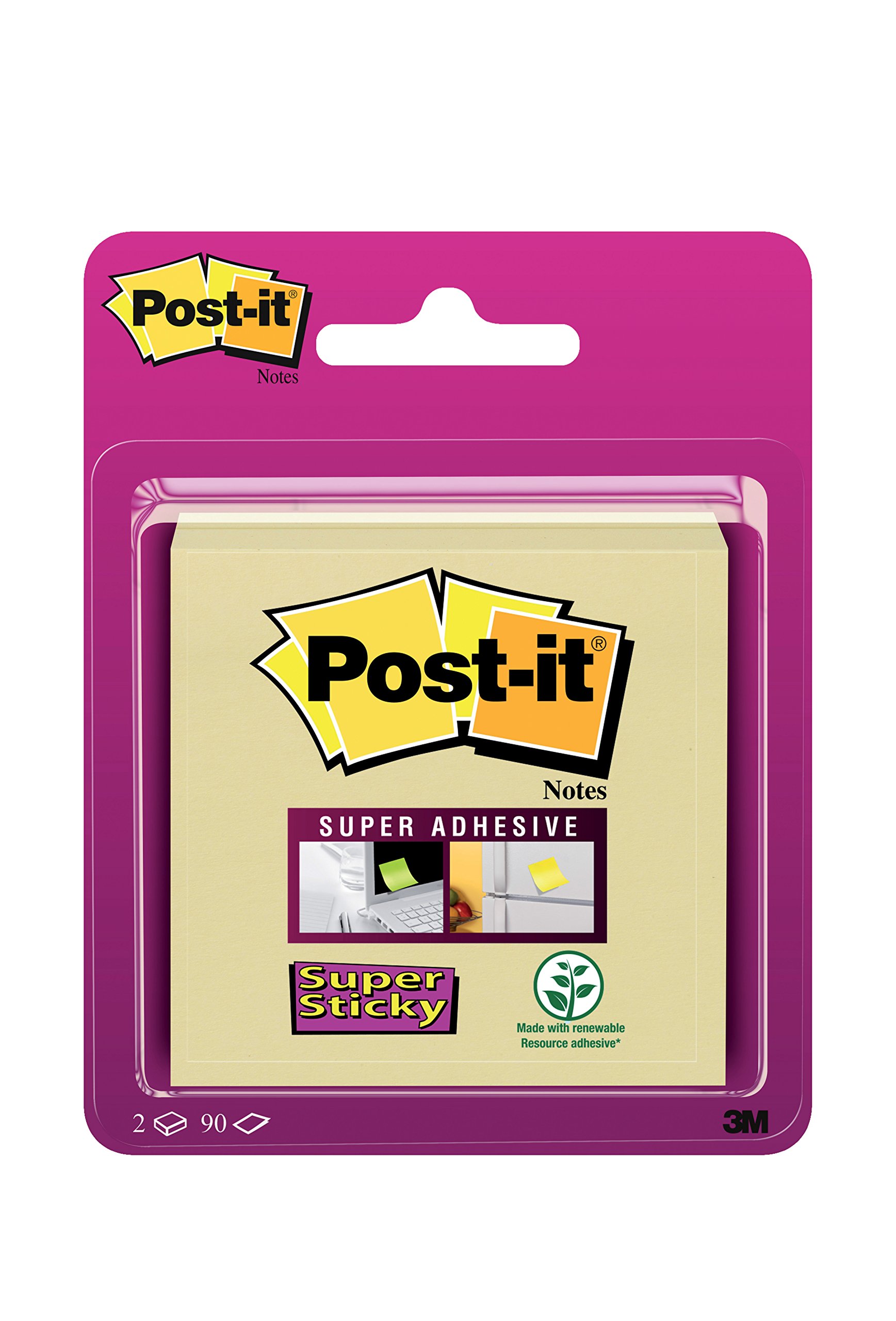 Post-it 6922CY Super Sticky Notes 76 x 76 mm, 90 Sheets, Yellow 2 Blocks