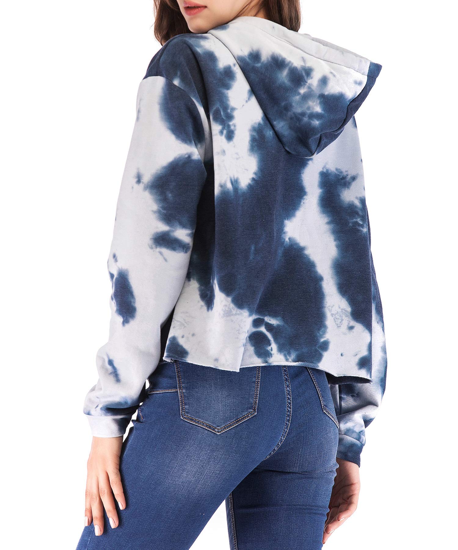 Eanklosco Womens Casual Long Sleeve Tie Dye Hoody (Navy Blue, M)