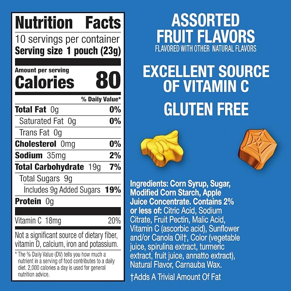 SPIDERMAN FRUIT FLAVORED SNACKS, TREAT POUCHES, GLUTEN FREE, 10 CT