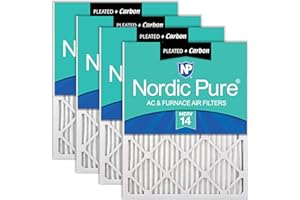 Nordic Pure 20x20x1 (Actual Size: 19 1/2 x 19 1/2 x 3/4) Pleated Air Filters MERV 14 Plus Carbon 4 Pack