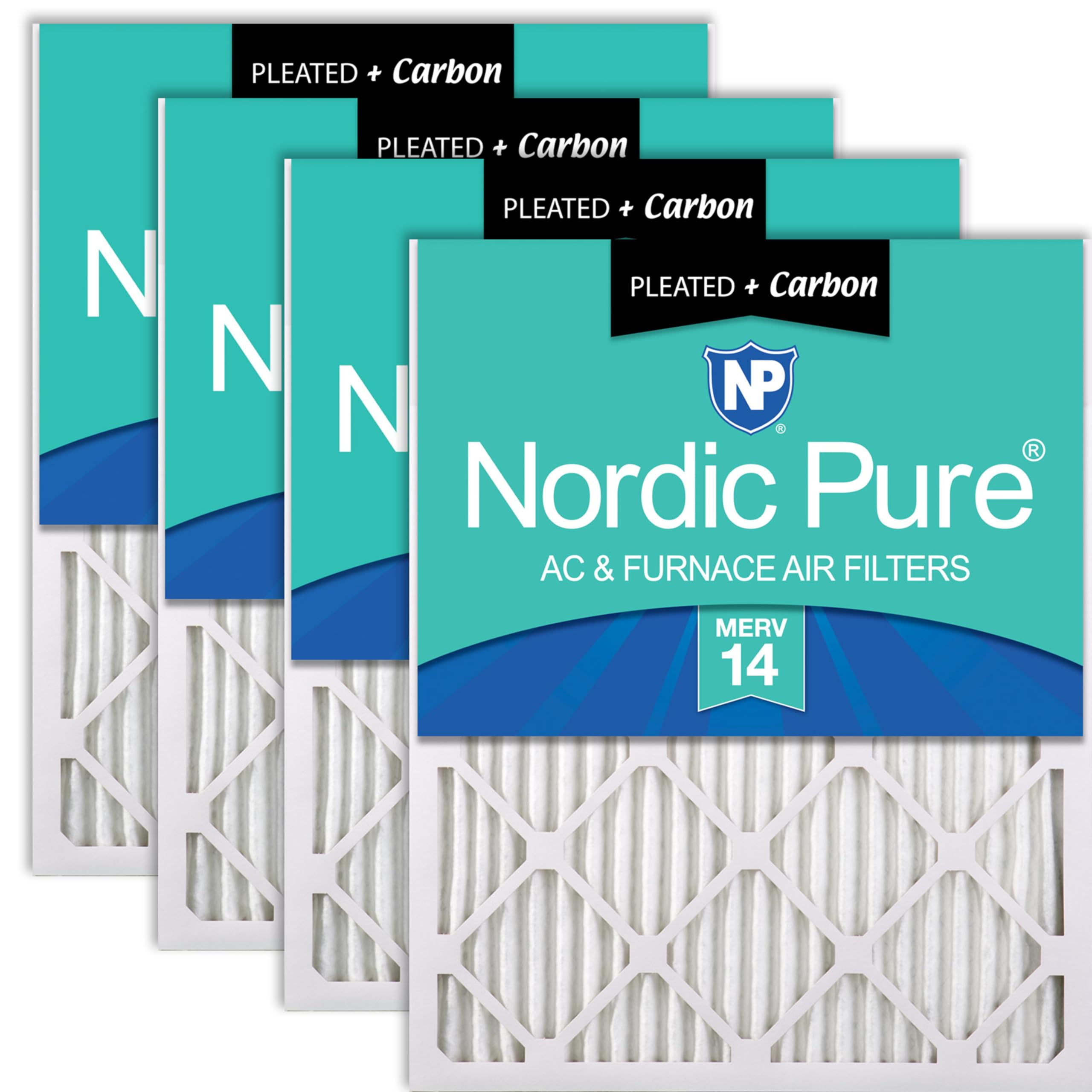 Nordic Pure 14x24x1 (Actual Size: 13 3/4 x 23 3/4 x 3/4) Pleated Air Filters MERV 14 Plus Carbon 4 Pack Image