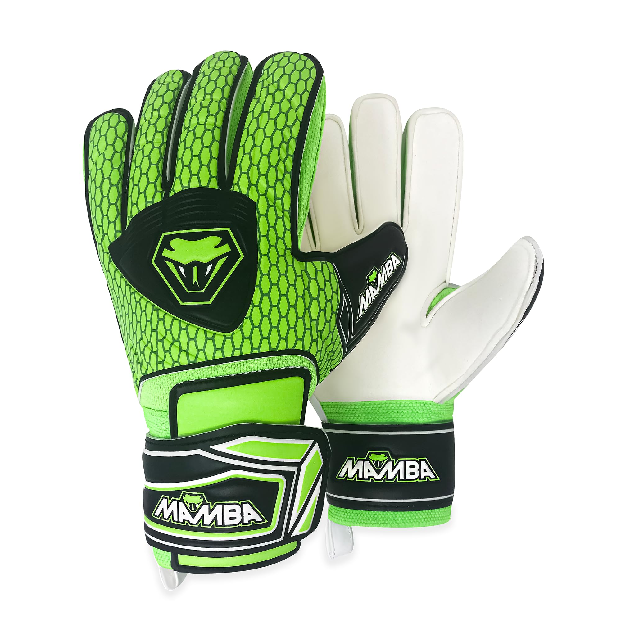 MAMBA Goalkeeper Gloves | Youth/Adult | Premium Quality Latex Palm & Back Hand | Fingersave Protection | Double Length Latex Wristband | Standout British Design | Goalie Gloves (8)
