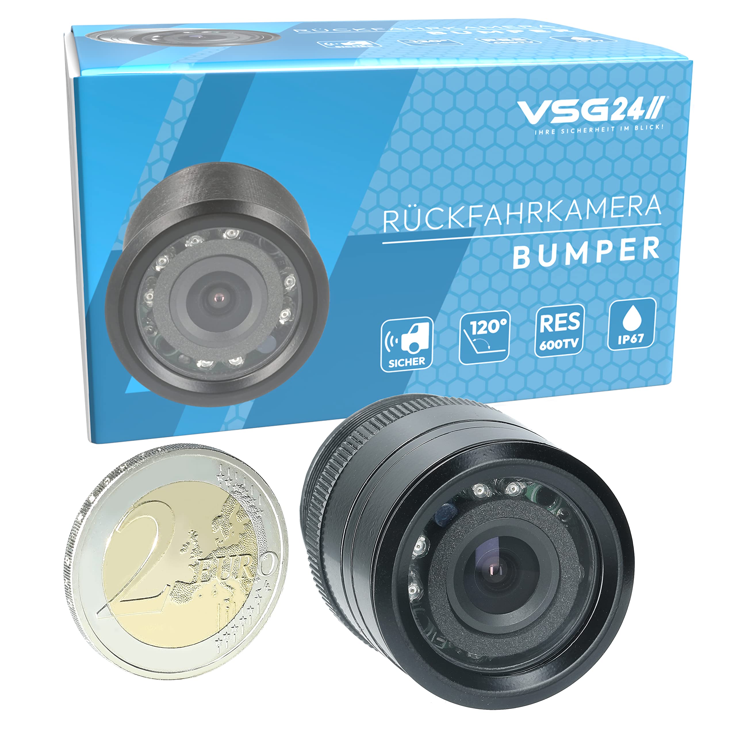 VSG RV-STX Bumper Camera/Mounting Rings / 120° & IP67 / 12Volt / Night Vision/Flexible Installation/Select Series