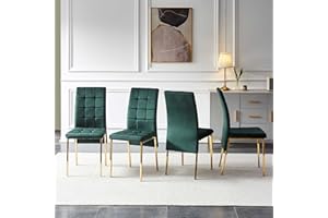 NORDICANA Upholstered Velvet Dining Chairs Classic Kitchen High Back Chairs Set of 4, Featured Dovetail Tufted Side Chairs, Golden Color Metal Legs, Forest Green