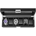 BEWISHOME Watch Box for Men - 6 Slot Watch Organizer, Watch Case,Carbon Fiber Design,Real Glass Top, Smooth Faux Leather Interior,Black SSH13C