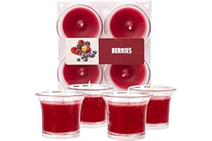 HYOOLA Clear Cup Scented Votive Candles - Berries - 12 Hour Burn Time - 4 Pack - European Made