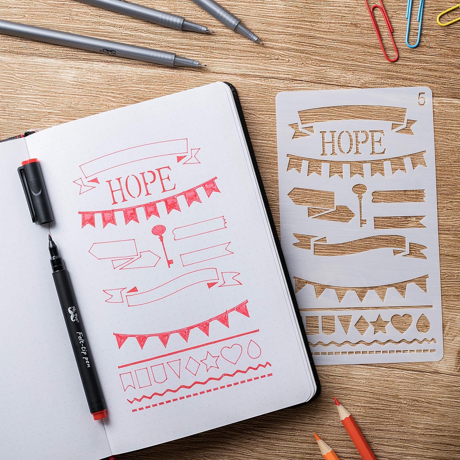 Mr. Pen- 12 Pack Journal Stencils, 4x7 Inch, Bullet Journaling Supplies, Stencil Set for Planners