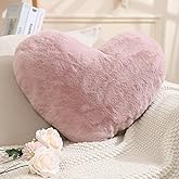 EastTree Valentines Heart Pillows, Dusty Pink Heart Shaped Pillows, Love Throw Pillows Gifts, Soft Faux Rabbit Fur Cute Pillows, Women Girls Kid Room Decor 10x13 Inch