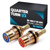Faucet Cartridge Replacement, 2 Pcs Brass, 1/2" Thread, 20 Teeth | Faucet Valve Replacement Kit; Solid Brass Body, Ceramic Disc Core, O-Ring Seal, Quarter Turn; for Kitchen, Bathroom, Sinks