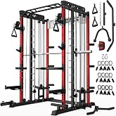 JELENS Smith Machine for Home Gym, Multi-Function M12 Power Cage with Cable Crossover System, Squat Rack with Smith Bar and More Attachment