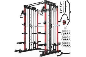 JELENS Smith Machine for Home Gym, Multi-Function M12 Power Cage with Cable Crossover System, Squat Rack with Smith Bar and More Attachment