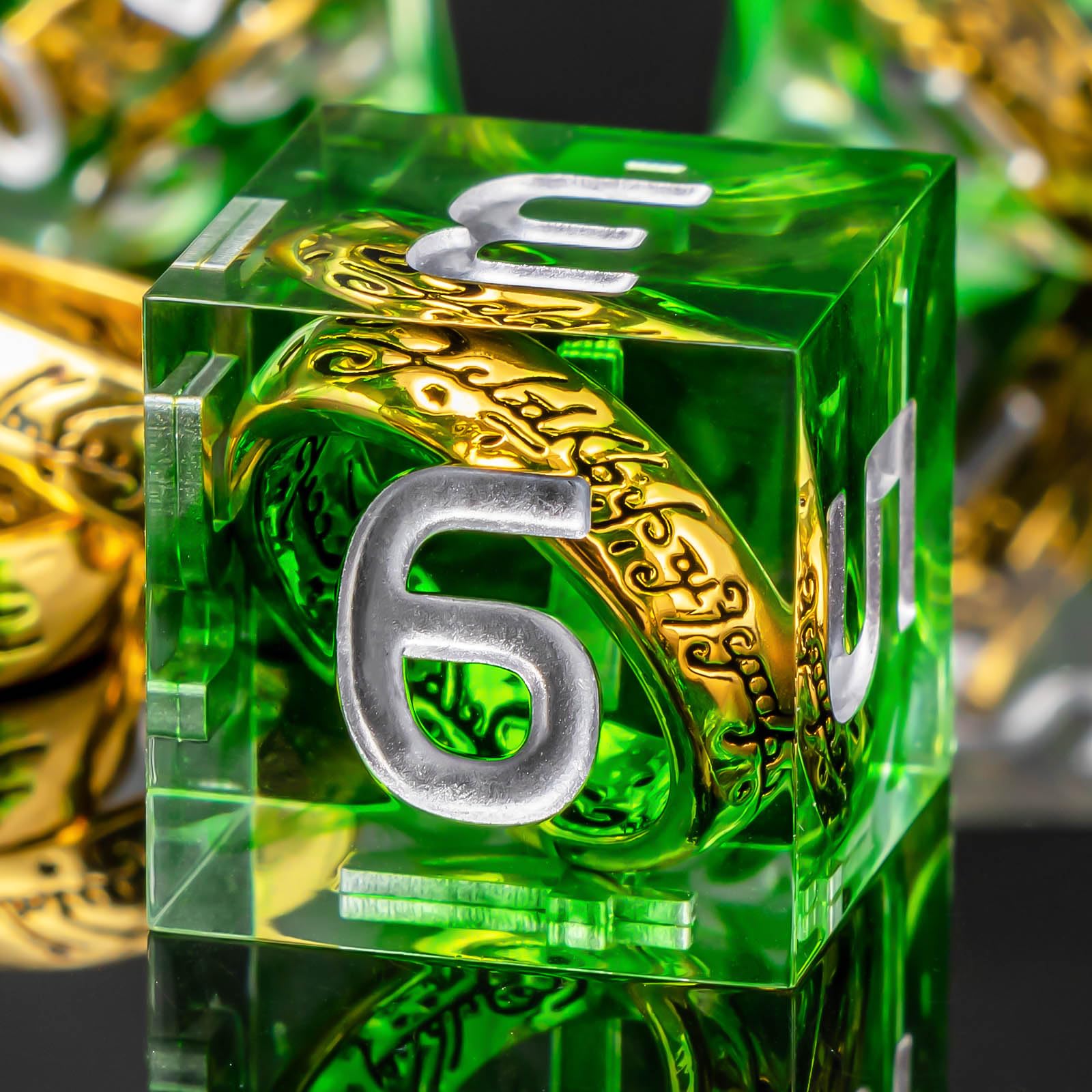 KERWELLSI Rings Resin DND Dice Set, Green Sharp Edge Polyhedral Dice, Role Playing Gaming D20 D12 D10 D8 D6 D4