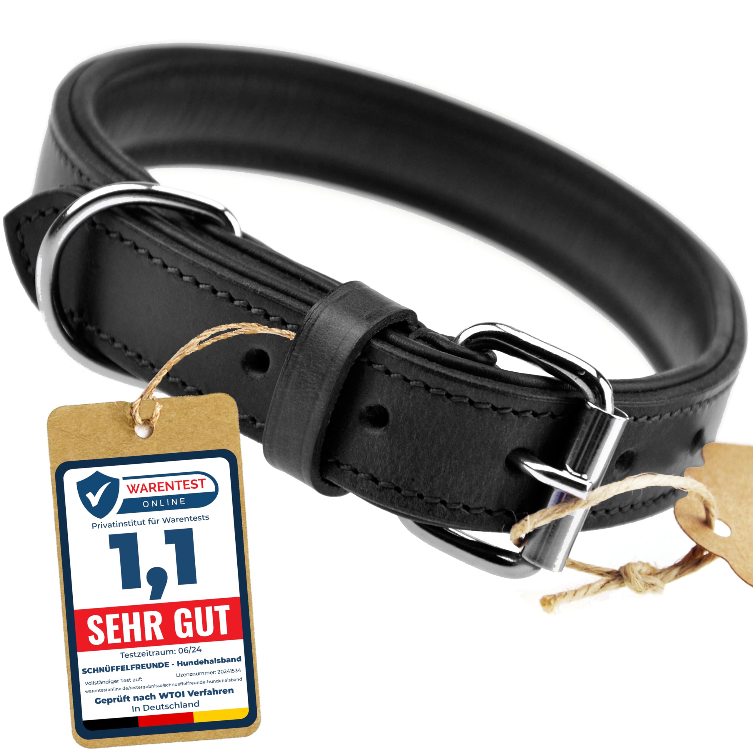Schnüffelfreunde Leather Dog Collar (L - 36-45cm, Black)